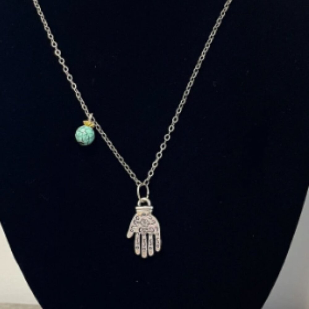 Hasma Hand Necklace with Blue Accent Bead
